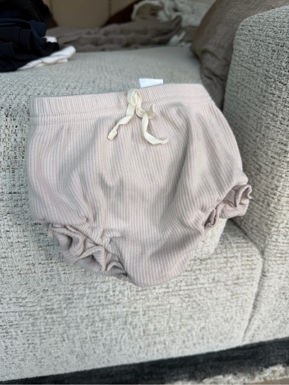 Soft Ribbed Baby Bloomers in Light Blush Pink- Elastic Waist